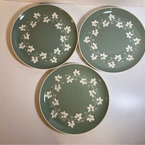 Set Of 3 Green White Ivy Wreath Ironstone USA 10” Dinner Plates